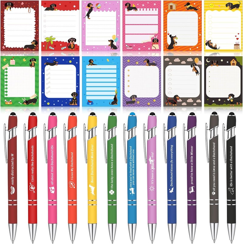 Geyee 24 Pcs Dachshund Sticky Notes with Funny Pens 3 x 4 Inch Dachshund To Do List Notepads with Sayings Pen for Dog Lover Valentines Coworkers Employee Office Staff Work Team Appreciation Gifts - Image 1